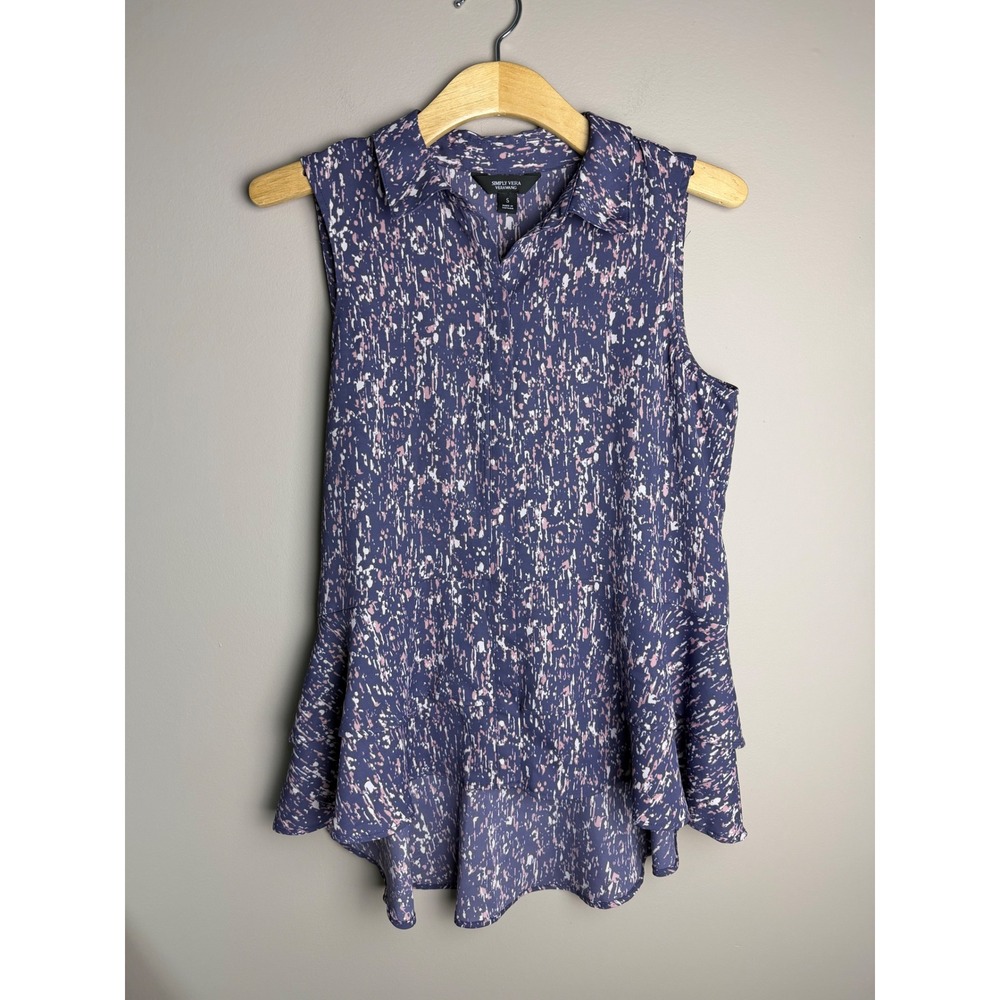 Simply Vera Vera Wang Purple Abstract Print Sleeveless Peplum Blouse Small